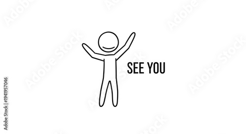 Canvastavla Happy Stick Figure Waving Arms Upwards and Saying See You on an Isolated White Background