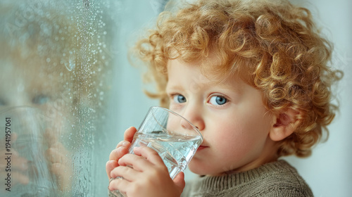 a happy child drinking clea...