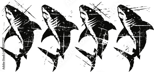 Grunge sharks pattern with scratches and distressed texture design