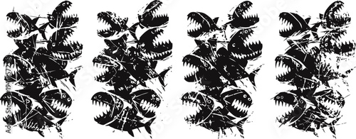 venus flytrap plants with open jaws in black silhouette isolated on white background