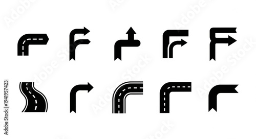Road Turn Icons - A Collection of Directional Symbols.