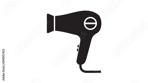 Hair dryer icon with simplified black silhouette and concentric circle detail, representing a personal grooming appliance.