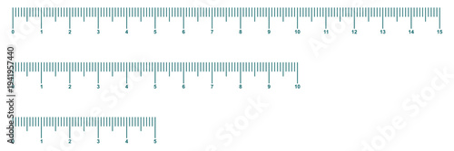 Ruler scale with markings and numbers in Inch centimeters and millimeters units, measuring metric scale. Graduated ruler vector illustration on a white background. Various measurement scales