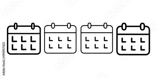 Four calendar icons displaying multiple days, representing scheduling, planning, events, or time management on a white background