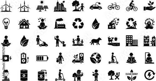 Eco friendly icons for sustainable living and green energy solutions