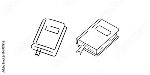 Open and closed book icons with ribbon bookmark simple line art vector illustration