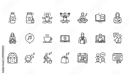 Lifestyle thin line editable icons set with nutrition fitness daily routine and personal development symbols isolated on white background