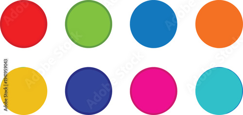 Set of colorful circle icons collection with bright round shapes in red green blue orange yellow pink and cyan for design elements and UI indicators