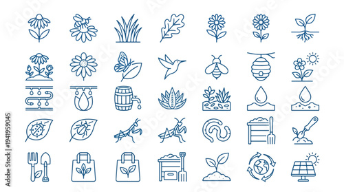 Set of 25 minimalist line art nature and lifestyle icons for design, eco, wellness, and business concepts