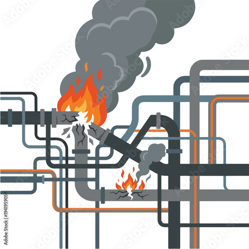 vector flat oil refinery tube explodes and burns 007