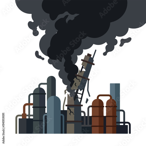 vector flat oil refinery tube explodes and smoke 005