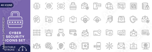 Cyber security icon set. Data protection and Secured network icon collection. Fully Editable. Vector illustration.