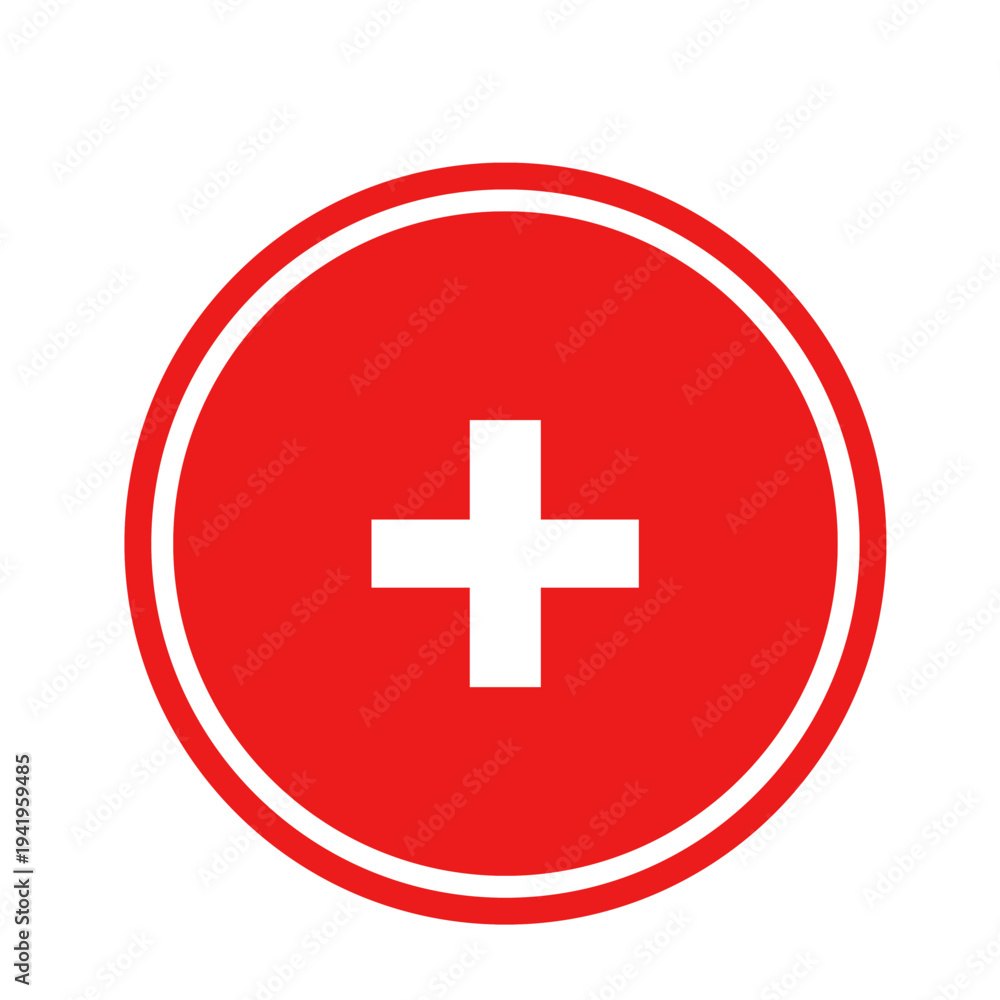 Fototapeta premium Red medical cross symbol on circular background viewed from directly above