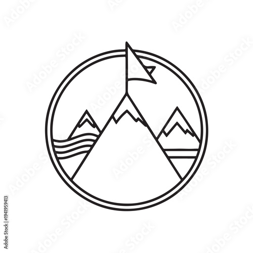 A vector illustration of a recycle symbol arrow on an abstract white background featuring a nautical boat logo design element with a blue sea wave icon