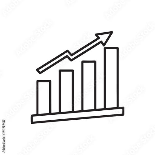 3D business financial growth chart illustration featuring a bar graph with a rising arrow sign symbolizing market success and investment profit increase
