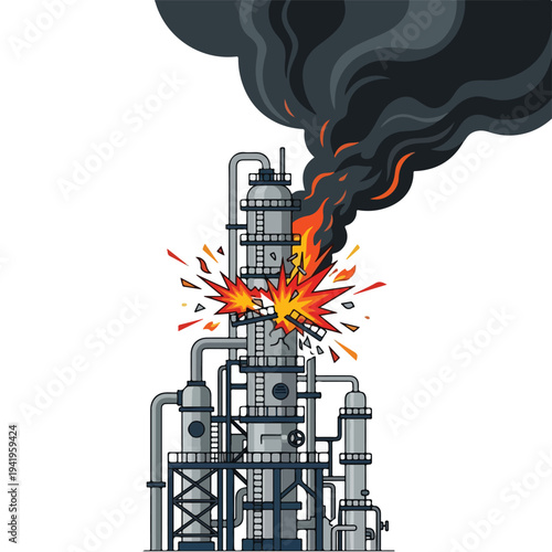 vector flat oil refinery tube explodes and burns 001