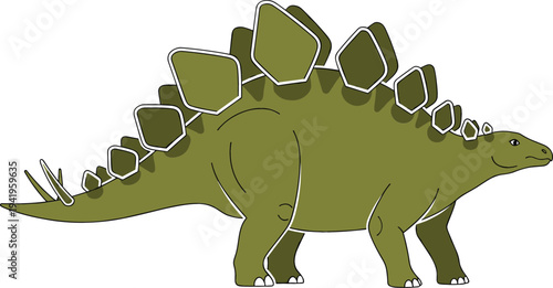Stegosaurus dinosaur illustration with large back plates and tail spikes, prehistoric herbivore reptile isolated for paleontology, education and ancient wildlife concept