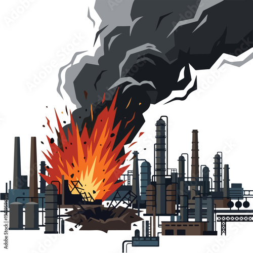 vector flat oil refinery complex explodes and burns 9