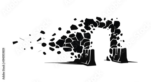 Black stone archway breaking apart disintegrating