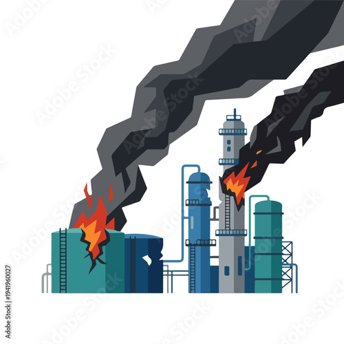 vector flat oil refinery complex explodes and burns 5
