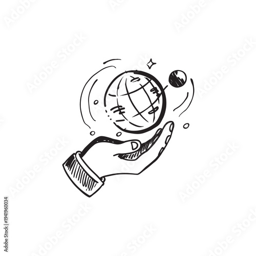 A 3d cartoon illustration of a black and white soccer ball vector symbol being held in a hand like a world earth icon isolated for a sport game