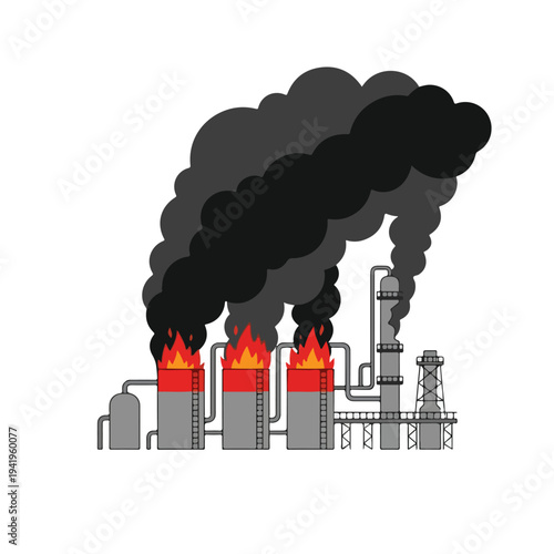 vector flat oil refinery complex explodes and burns 4