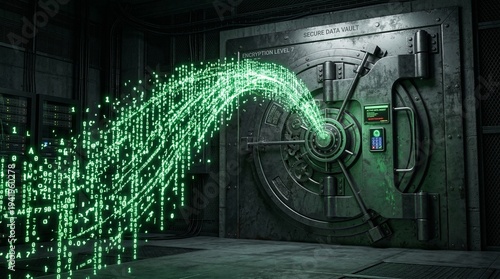 Digital data stream flowing from secure vault in cyber environment 