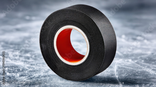 Roll of black hockey stick tape on ice