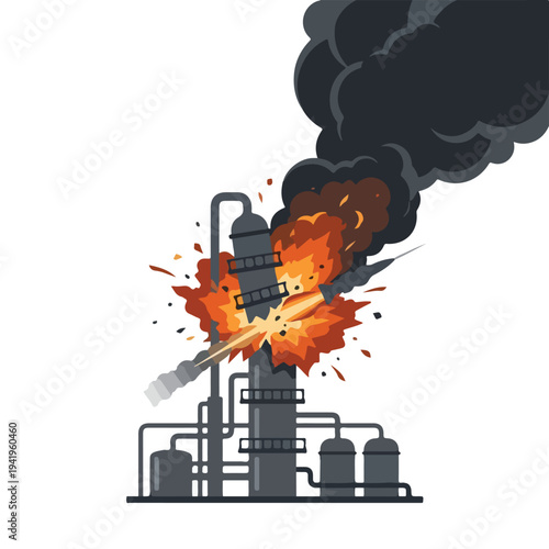 vector flat oil refinery tube explodes and burns 01