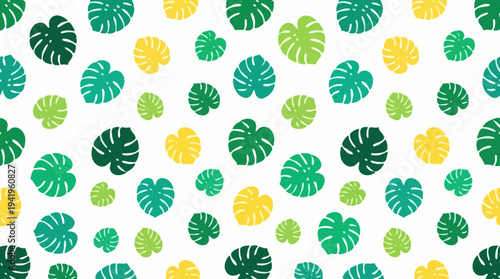 Seamless tropical monstera leaf pattern in green and yellow.