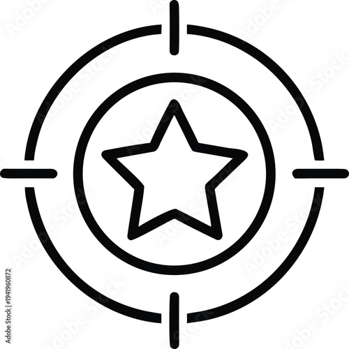 A black and white star target icon with concentric circles and crosshairs