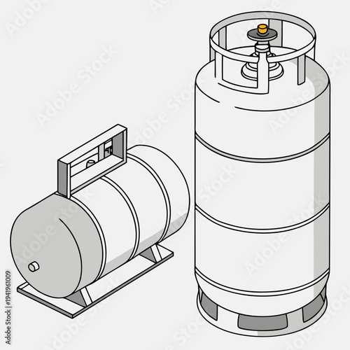 Of two L P G gas cylinders propane tanks fuel