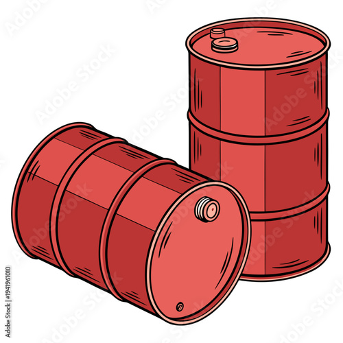 Red fuel oil barrels on white background drums