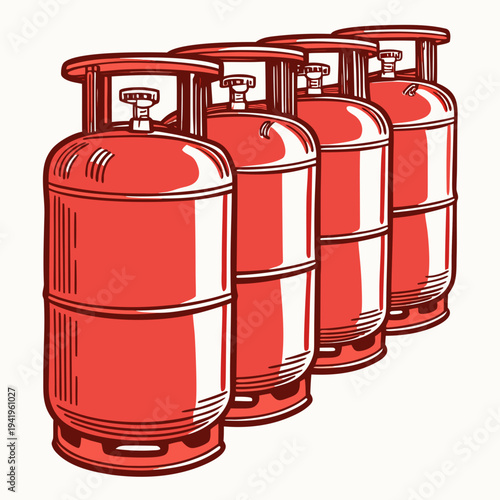 Red gas cylinders in a row propane tanks industrial 1