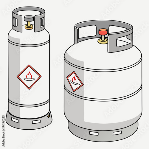 Gas cylinders with flame warning labels propane tanks 1
