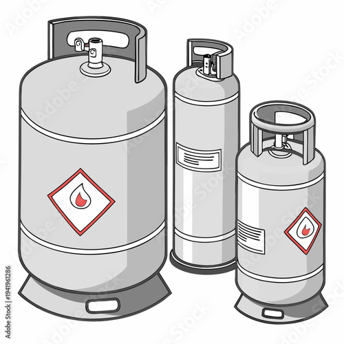 Gas cylinders with flame warning labels propane tanks