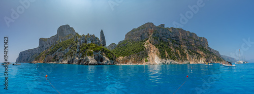 Panoramic view of Cala Goloritze beach on the Baunei Coast. Gulf of Orosei in Sardinia, Italy