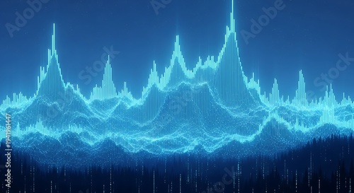 Abstract glowing audio waveform visualization representing digital sound energy, music frequency spectrum analysis, futuristic signal processing technology and data driven sound waves on dark backgrou