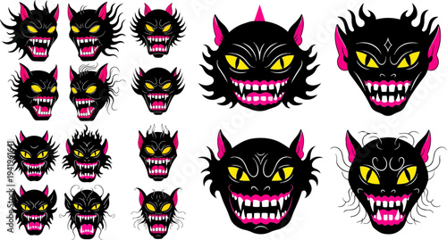 Set of 12 devil face icons vector