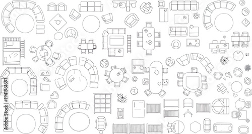A collection of various architectural and engineering technical drawing isolated on transparent background