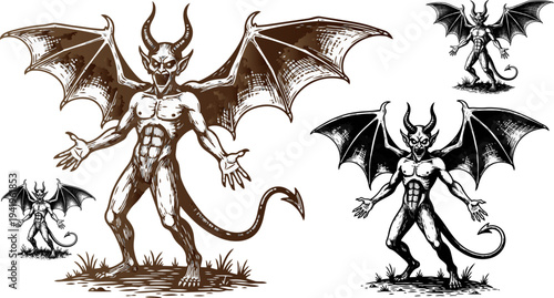 Set of 4 fantasy demon icons vector