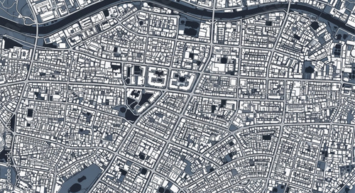Aerial View of a Dense Urban Cityscape with Intricate Street Patterns.