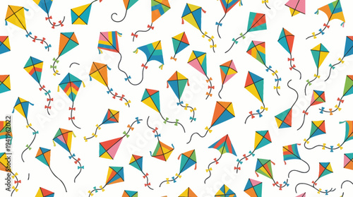 Seamless colorful kite pattern with playful flying tails and ribbons.