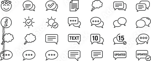 Modern chat bubble and messaging line icon set, communication symbols collection, notification, comment, update, text interface vector