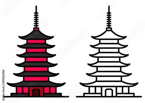 Traditional Pagoda Landmark Vector Illustration