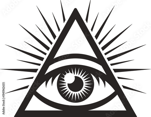 The Eye of Providence symbol within a triangle, radiating light rays, representing divine oversight and enlightenment