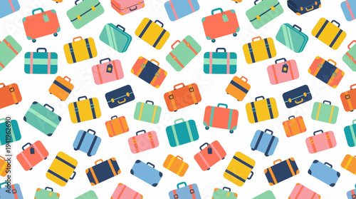 Colorful seamless luggage and suitcase pattern for travel and vacation backgrounds.