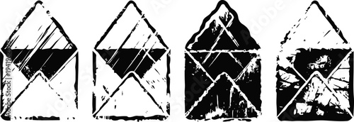 Grunge vintage envelope icons set distressed postal mail symbols with worn texture design elements