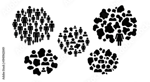 Diverse Groups of People Silhouettes Representing Community and Social Connections.