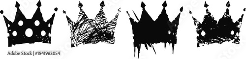 grunge and sketch black crowns silhouettes collection with artistic textures